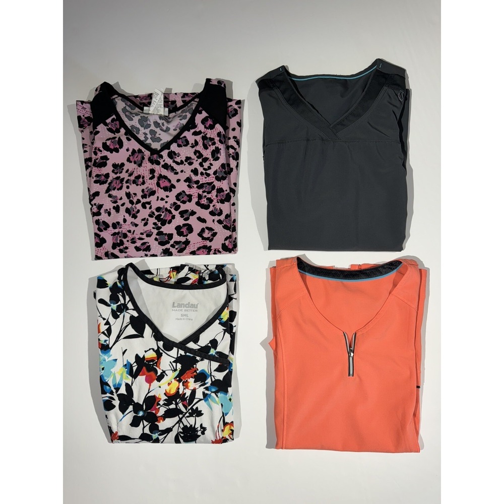 4 Pcs Womens  V-Neck Media‎ Scrub Top Short Sleeve Pockets Multicolor Size S - Picture 2 of 6